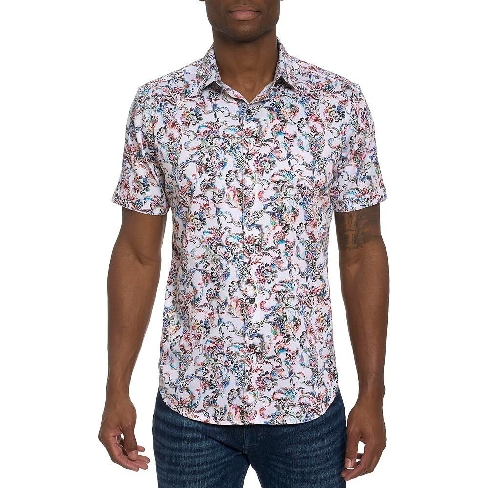 ROBERT GRAHAM Shirt Mens XXL White Baroque Floral Stretch MONSOON $198